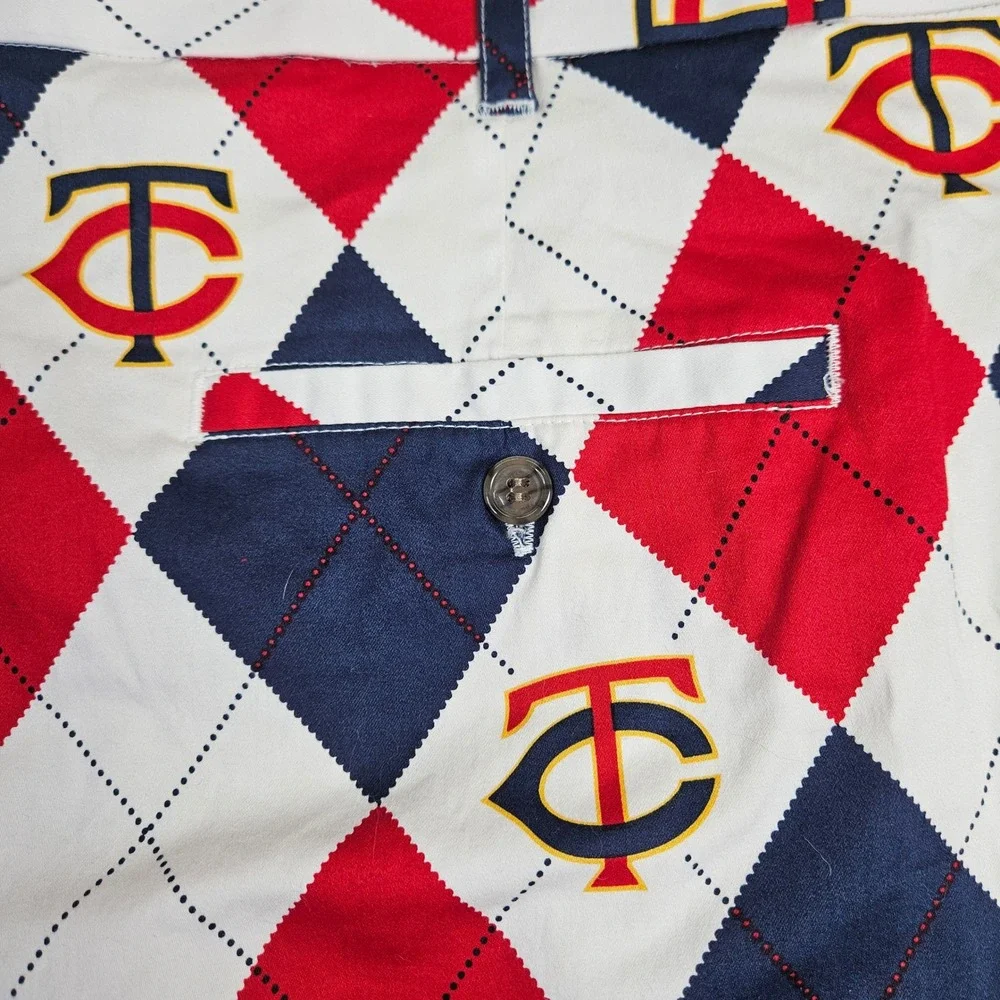 Men's MLB Loudmouth Minnesota Twins Shorts Argyle Baseball Golf Red Blue Size 44